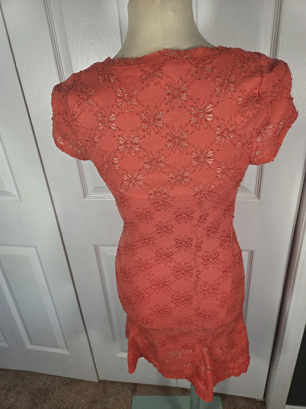 Free People Coral Pink Lace Mini Dress Small Boho Romantic Festival Tunic